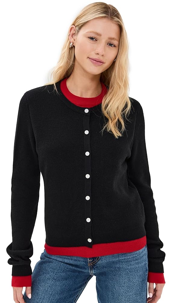 Line & Dot Women's Hutch Double Layer Sweater, Black and Red